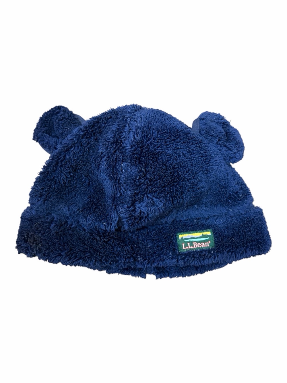 L.L. Bean Hat Beanie 6-12 M Navy Blue Fleece Bear Ears Boys Logo Winter 6M 12M